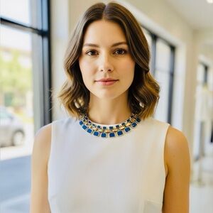 Vintage Gold and Royal Blue Women’s Chainlink Necklace - Excellent Condition